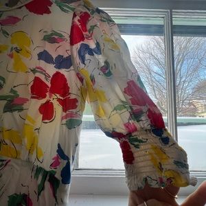 Rixo Floral Midi Dress - Hand Painted Design - Size 8